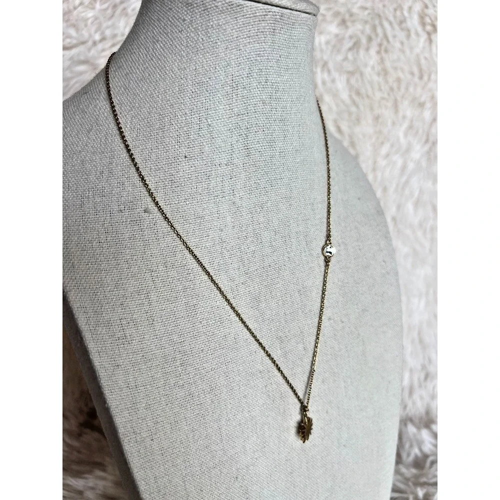 Alexa's Angels Gold Tone Necklace Sunburst Charm Crystal Dainty Minimalist‎ 17